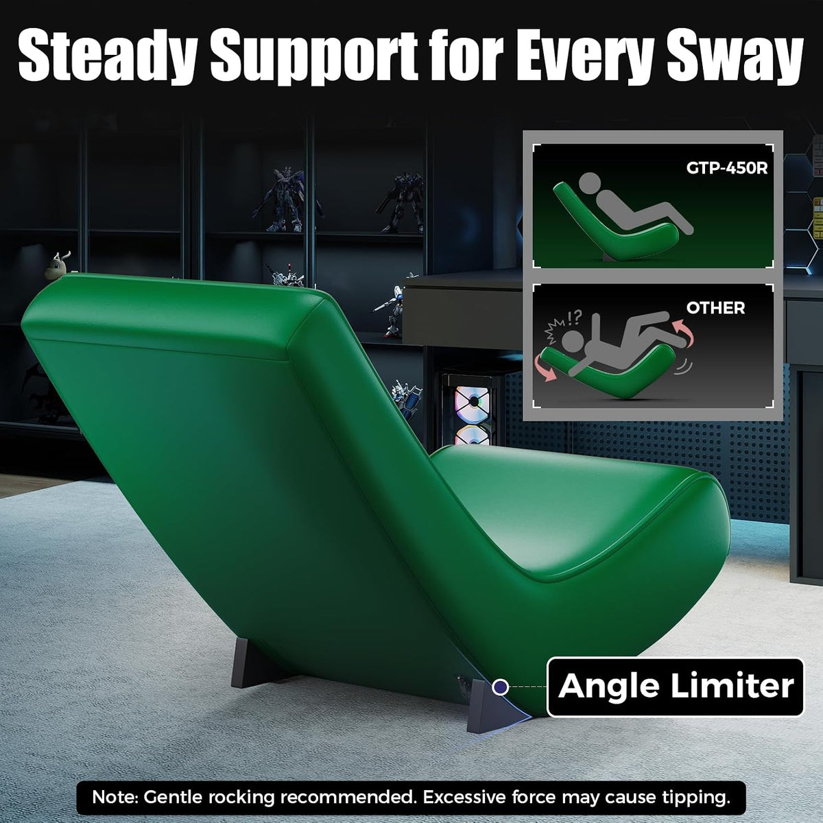 GTPLAYER Gaming Floor Rocking Chair – Rocker Floor Game Chair with Angle Limiter, Stylish Patterned Design, Comfortable Video Game Seat, Green Kitty Pattern - Image 6