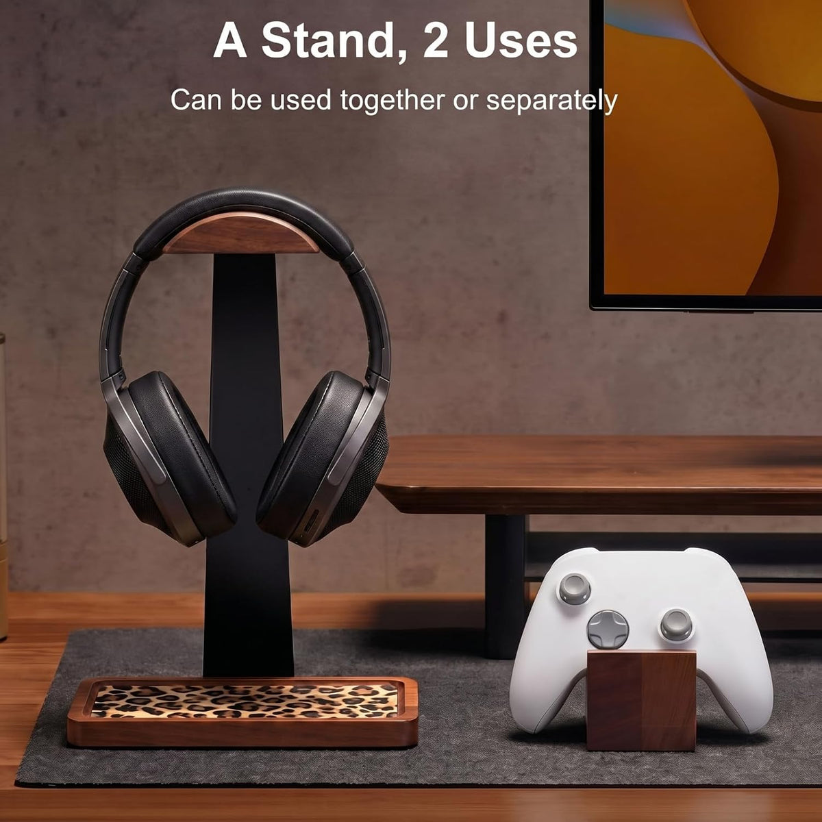 Yookeer Leopard Headphone Stand with Controller Holder Storage Base - Image 6