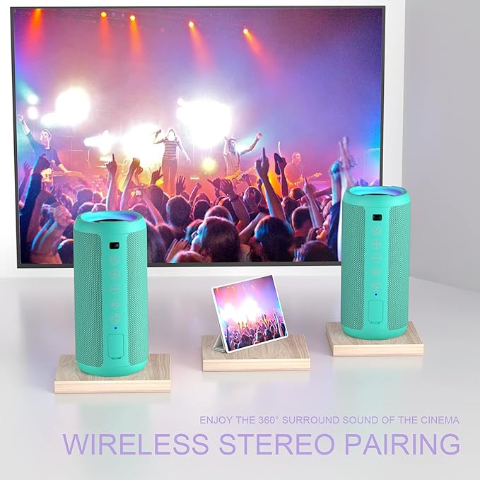 Ortizan X10 Portable Bluetooth Speaker, IPX7 Waterproof, Wireless, Teal | 24W Loud Stereo Sound, Deep Bass, Bluetooth 5.3, RGB Lights, Dual Pairing, 30H Playtime for Home/Outdoor/Party, Birthday Gift - Image 3