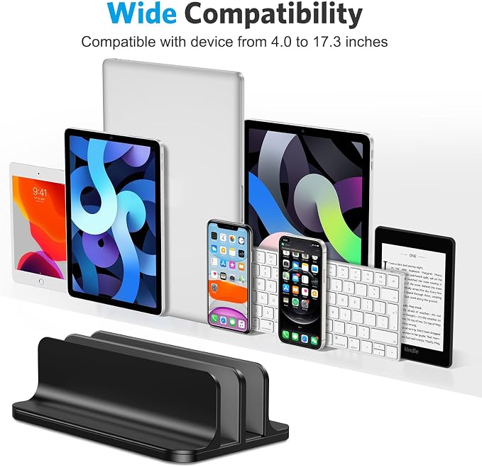 OMOTON Dual Vertical Desk Laptop Stand Holder, Fits MacBook Air/Pro, Black | Aluminum Laptop Storage Rack for Desk, Adjustable Dock for Up to 17.3 in. Gaming Laptop, Space-Saving Desk Organizer - Image 3