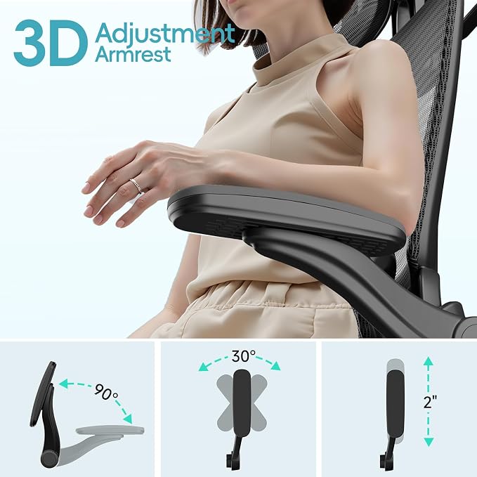 Ergonomic Office Chair, Home Office Desk Chairs with Adjustable Lumbar | Allion Ergonomic Mesh Computer Gaming Chairs with 3D Headrest, Flip-up Arms, Big Tall Reclining chair for Men Women, Black - Image 7