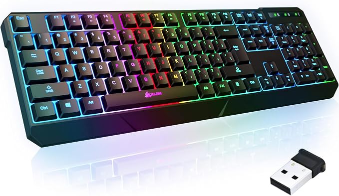 KLIM Chroma Wireless Keyboard – RGB Backlit Gaming, Rechargeable Battery, PC Keyboard, Durable & Water-Resistant, Compatible with PS4, PS5 & Mac - Black by KLIMTechnologies