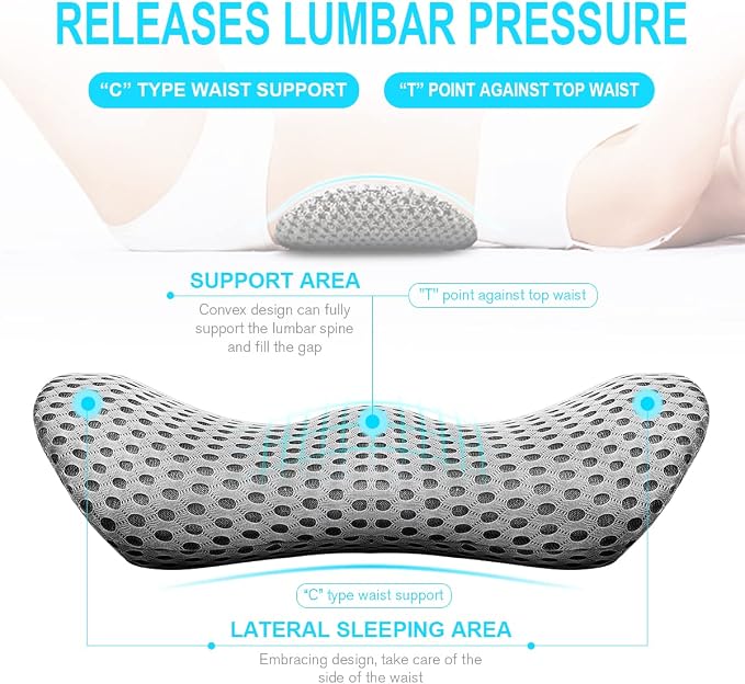 Lumbar Support Pillow for Office Chair, Memory Foam Lumbar Pillow for Lower Back Pain Relief (Grey) - Image 2