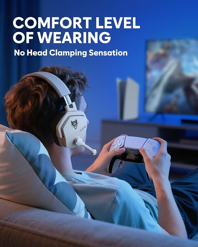 NUBWO Wireless Gaming Headset with Mic for Ps5 Ps4 PC, Zero Interference, 100-Hour Battery All-Day Play, 23ms Sync​ for Fortnite & Call of Duty/FPS Gamers, Triple Mode All Devices Compatible - White - Image 9