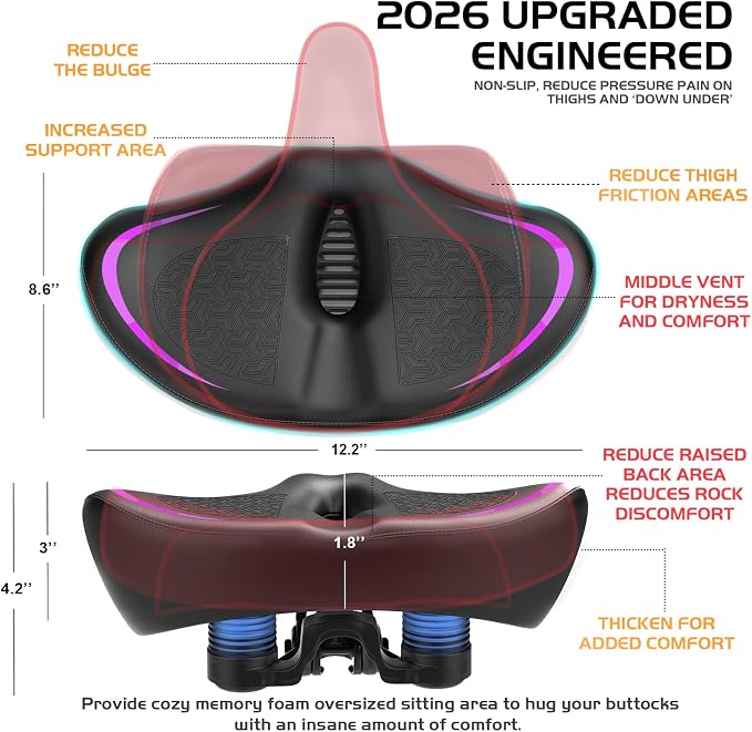 Noseless Bike Seat Cushion for Men & Women - Extra Padding & Comfort Wide Bicycle Seat, Oversized Comfortable Saddle for Peloton Bikes, Exercise Bikes, Electric Bikes, Cruiser Bikes - Image 4