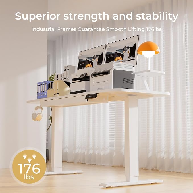 COMHOMA Electric Standing Desk with Drawers, 48 x 24'' Sit Stand up Desk with Monitor Stand, Laptop Stand, Height Adjustable Ergonomic Home Office Computer Desk with Memory Preset Controller - Image 9