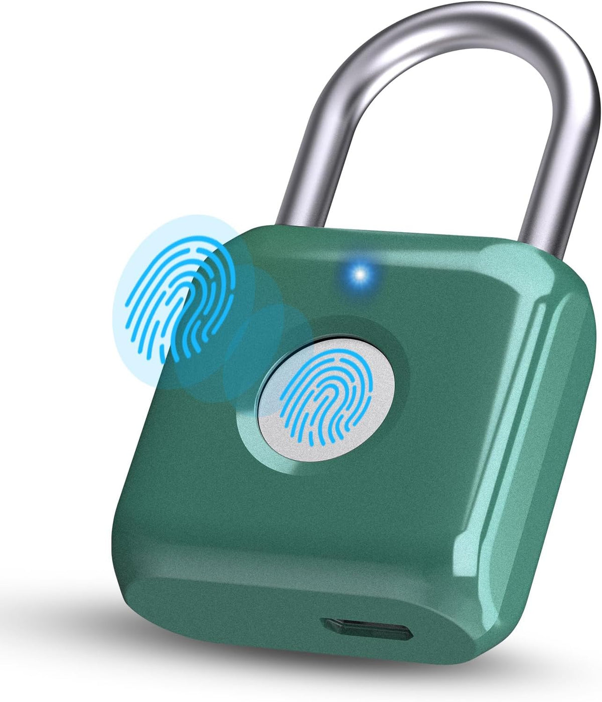 Fingerprint Padlock, Smart Metal Keyless Fingerprint Lock, Waterproof, USB Rechargeable, for Gym, School, Luggage, Backpack, Suitcase, Green by Pothunder