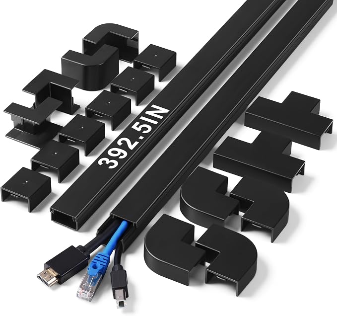 392.5in Wire Covers for Cords Kit-Black Cord Cover Wall, Wire Hiders for TV on Wall, TV Cable Hider Wall Kit for Wire Cover, Cord Hider Wall Mounted TV, Cord Concealer, 25 x L15.7 W 0.95H 0.55in by LZEOY