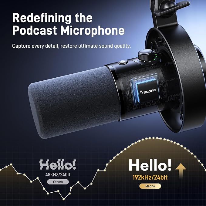 MAONO Dynamic Microphone-XLR USB Podcast Recording Mic with 192kHz/24bit | for Vocal Recording, Content Creation, Home Studio, Voiceover, with Noise Reduction, Mic Gain, Monitoring, Mute, PD300XT - Image 3