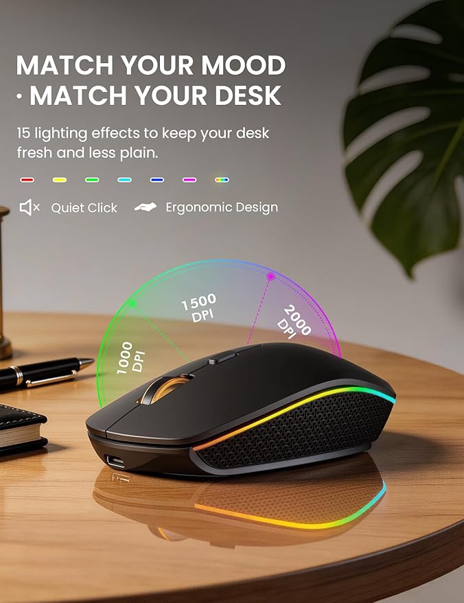 Wireless Keyboard and Mouse Combo with RGB Backlit, Rechargeable | Light Up Letters, Full-Size, Soft Typing, Sleep Mode, 2.4GHz Quiet Keyboard Set for Mac, Windows, Laptop, PC, Trueque KM42Pro - Image 5