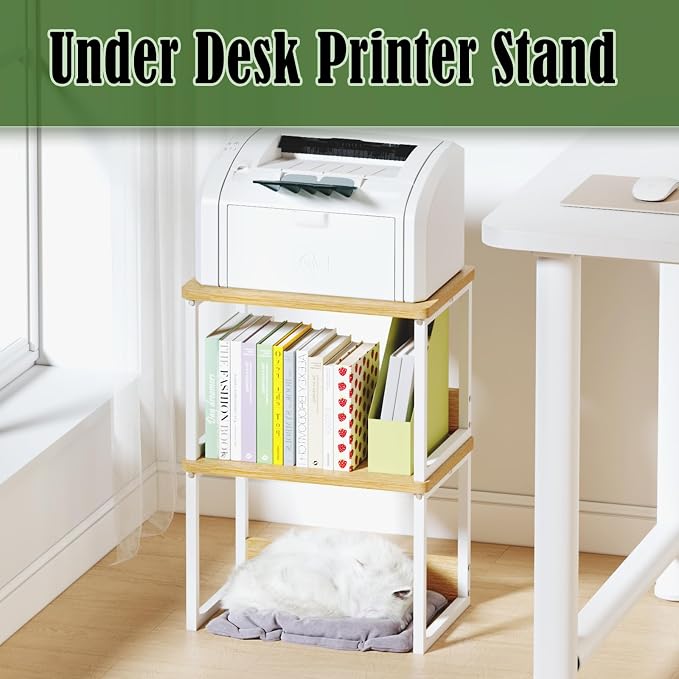 MARTY Desktop Printer Stand 2 Pack Printer Shelf for Desk Home/Office,Maple | Small Printer Stand for Desk, Printer Riser with Storage, Monitor Riser, Under Desk Small Table for Fax Machine Scanner - Image 5