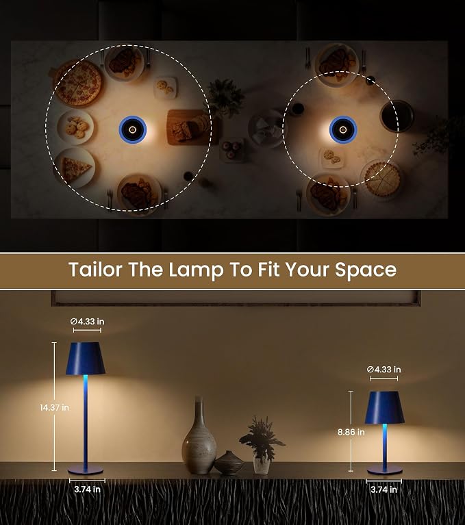 3 Pack Cordless Table Lamp, Portable Battery Operated Lamp with 3 Color Temps and Stepless Dimming, Rechargeable Table Lamp for Dinner, Desk, Cafe, Outdoor (Navy Blue) - Image 7