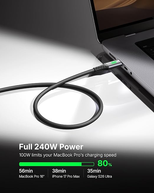 INIU 240W USB C to USB C Cable, [6.6ft+6.6ft] Fast Charging Type C Cord | Nylon Braided, Fast Charging, LED Indicator, USB-C Data Transfer, for iPhone 17 16 Pro, MacBook Pro, iPad, Samsung S26 etc - Image 2
