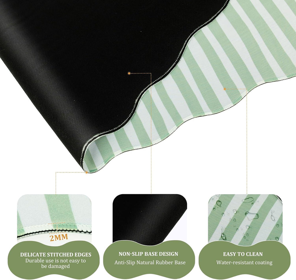 L-SPOUTTO Green Striped Mouse Pad Set,Scalloped Cute XXL Desk Mat Set - Image 4