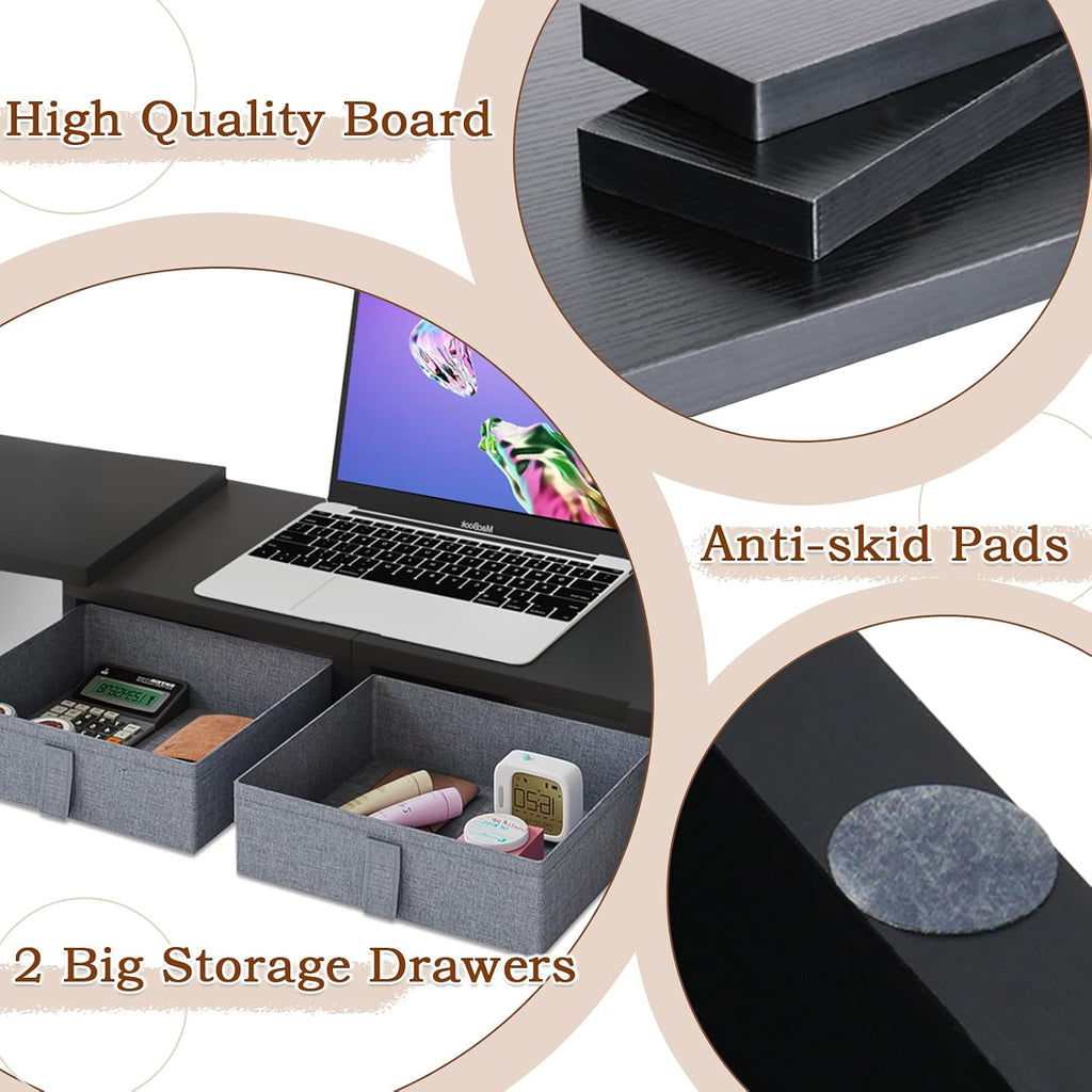 TEAMIX Wood Dual Monitor Stand Riser with Drawers-Length and Angle Adjustable Triple Monitor Stand with Storage Large Computer Riser for 2/3 Monitors/Laptops/PC/Printers - Image 5