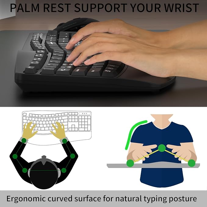 Wireless Keyboard and Mouse Combo,2.4G Full Size Wave Keys Ergonomic Keyboard with Wrist Rest for Natural Typing, 3 DPI Adjustable Ergonomic Silent Mouse for Computer/Laptop/Windows/Mac (Black) | Cordless Keyboard with Wrist Rest,3-Level DPI Ergonomic ... - Image 6