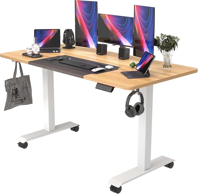 Monomi Electric Standing Desk 55”x24”, Height Adjustable Desk with Wheels | Sit Stand Up Desk for Home Office,Ergonomic Computer desk with Memory Preset and Anti-Collision,Headphone Hook, Natural by MONOMI