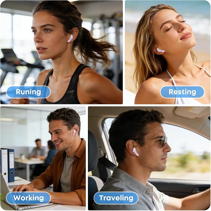 Wireless Earbuds, Bluetooth 5.3 Headphones HiFi Stereo 50H Playback LED Digital Display Ear Buds with ENC Noise Canceling Headset, IPX7 Waterproof Earphones for Gym/Running/Work(Light Purple) - Image 5