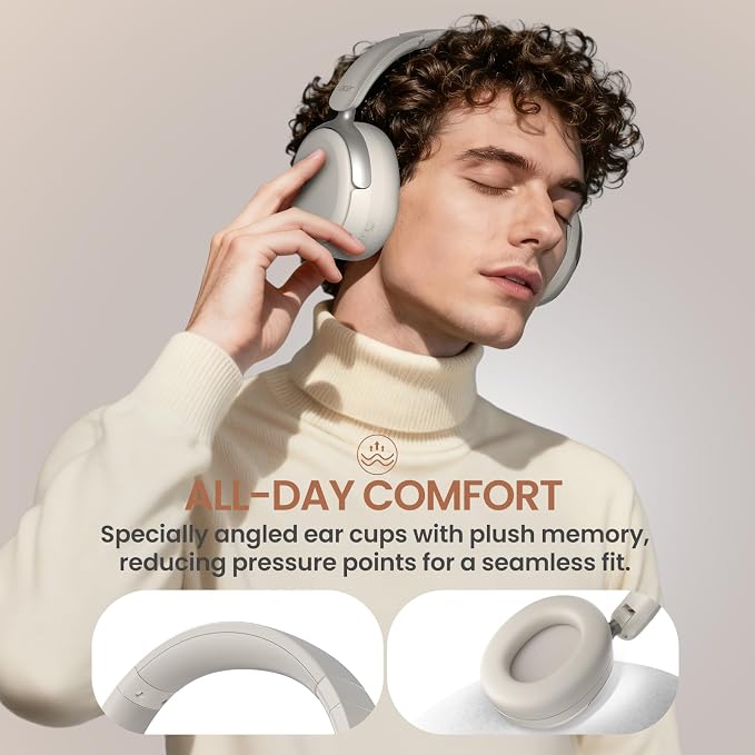 Acer OHR516 Noise Cancelling Headphones - Over Ear, 60H Battery, White | Memory foam for long wear, 40mm drivers for clear, USB-C fast charge, Light foldable for travel - Image 4