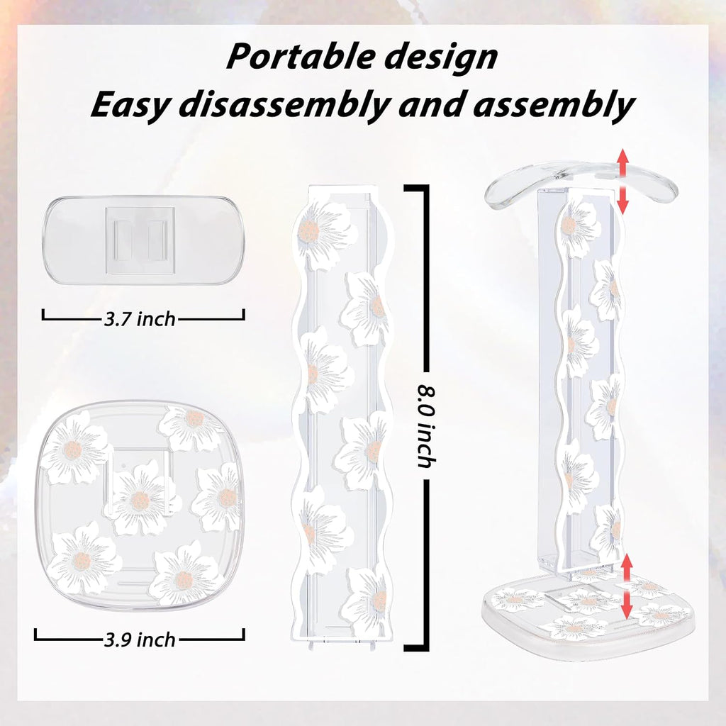 CamyCosy Headphone Stand Gaming Headset Holder for Desk,Unique White Camellia Pattern Clear Earphone Stand Cellphone Stand Desk Accessories for All Headphones Size - Image 2
