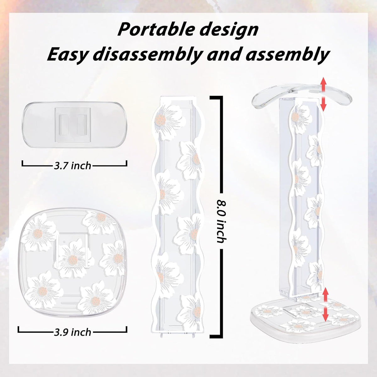 CamyCosy Headphone Stand Gaming Headset Holder for Desk,Unique White Camellia Pattern Clear Earphone Stand Cellphone Stand Desk Accessories for All Headphones Size - Image 2