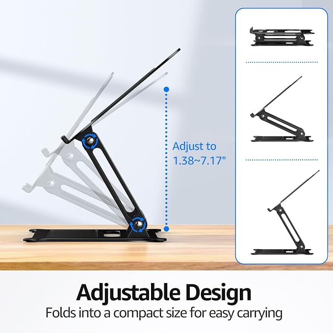 Adjustable Laptop Stand for Desk, 10-15.6“ Laptop Riser, Black | Sturdy Aluminum Foldable stand, Heat-Dissipation Design, Ergonomic Holder Fits MacBook/Dell/HP/Lenovo for Home/Office. - Image 4