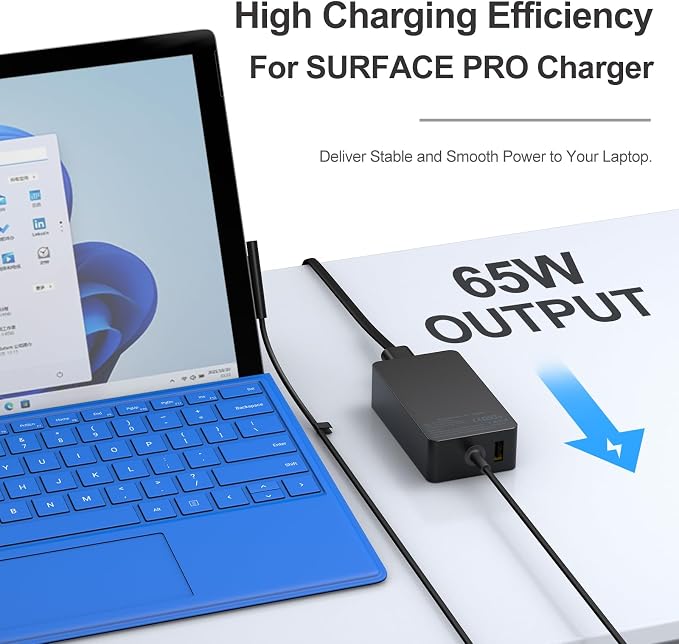 65W Surface Pro Laptop Charger-for Microsoft Surface Pro Charger Windows Surface Laptop 7,6,5,4,3,2,for Microsoft Surface Pro10,9,8,7+,7,6,5,4,3,X,Surface Book3,2,1,Surface Go Tablet,Support 44W,10FT - Image 2