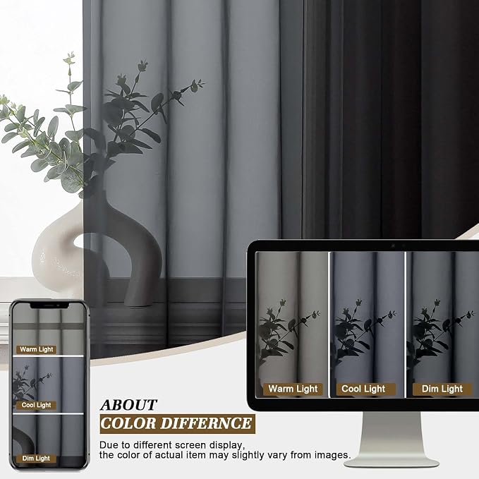 Black Sheer Valances for Windows 2 Panels 14 Inch Length 52" Width | Window Topper Valance for Cafe Kitchen, Small Window Decor for Bedroom Living Room, Rod Pocket, Each Panel 52W x 14L - Image 7