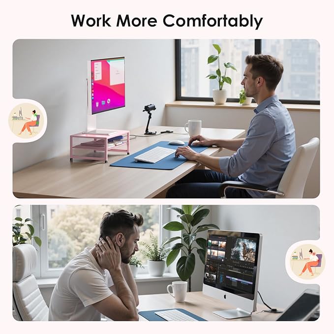ECOLOVI 2-Tier Computer Monitor Stand Riser, Printer & Laptop Stand, Office Desk Accessories, Workspace Desk Organizer for Home Office Supplies, Pink - Image 6