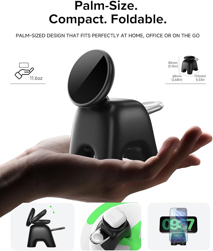 Magnetic Wireless Charging Station, Charger Stand for iPhone Apple Watch | 2026 2 in 1 Foldable Charger Stand 15W for iPhone 17 16 15 14 13 12 Pro Max, 5W for Apple Watch&Airpods, 30W Adapter included - Image 5