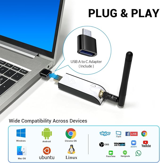 Gsou Wireless Webcam 1080P Full HD with Auto Electric Privacy Cover -2.4G Rechargeable Wireless Computer Camera with Manual Focus Ring, Half-Day Battery Life, Webcam for Streaming, Teams, Zoom, PC/Mac - Image 7