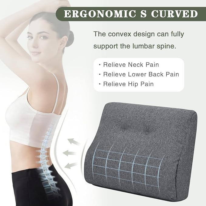 baibu Patented Dual-Layer Memory Foam Lumbar Pillow for Recliner, Dark Grey | Ergonomic back support for recliners, sofas, and gaming chairs with a removable machine-washable cover for easy care. - Image 5