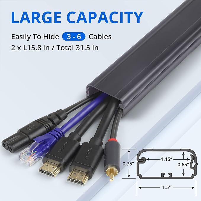 ZhiYo TV Cord Cover for Wall, 31.5 inch Cable Concealer, Cord Hider for Wall Mounted TV, Paintable Wall Cable Cover to Hide Wires, Grey Cable Raceway Kit, 2X L15.8in W1.5in H0.75in - Image 2