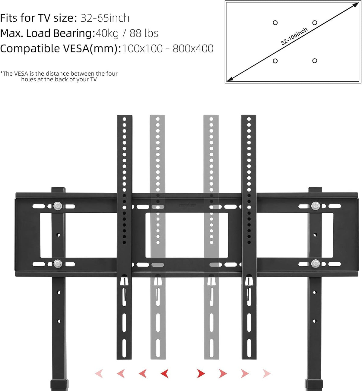 unho Against The Wall TV Stand Floor for 32-85 inch TVs No Drilling - Image 5