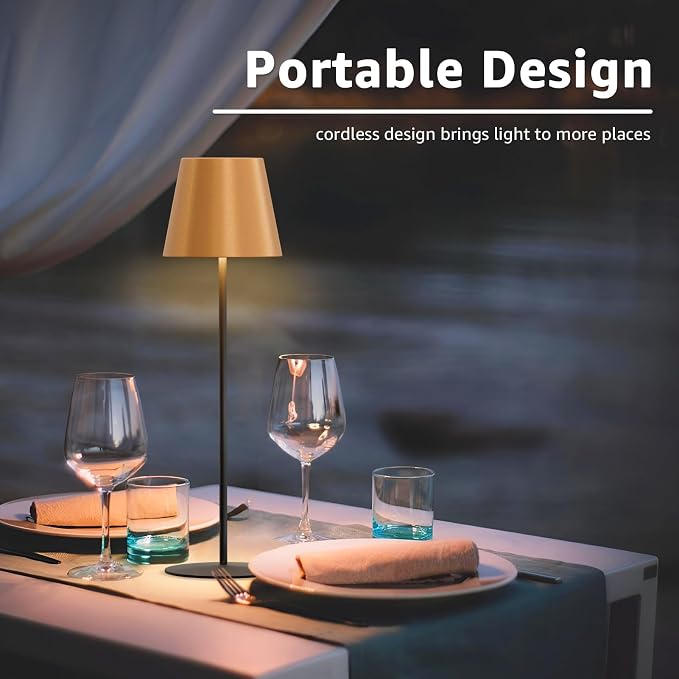 uuffoo 2 Pack Cordless Table Lamp Rechargeable 5000mAH Battery Operated Lights Touch Control LED Portable Desk Lamps 3 Color Dimming for Outdoor Coffee Bedroom Kitchen (Gold+Black) - Image 6