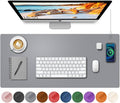 Desk Mat with Wireless Charging, Grey Mouse Pad with Wireless Charger, Desk Pad Matt for Desktop, Mousepad Gaming Large Mouse Pad, Leather Compute for Keyboard and Mouse, 32" x 16" by HopeLum