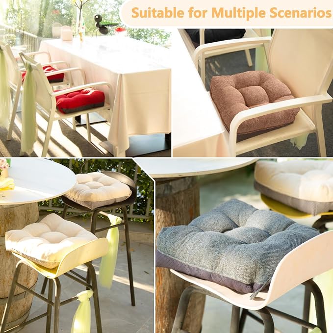 MAGIC ELEPHANT Chair Cushions for Dining Chair, Shredded Memory Foam Kitchen Chair Cushions Set of 4, Non-Slip Thick Dinning Room Chair Pads Seat Cushions, 15.5" x 15.5" x 4" (Brown) - Image 6