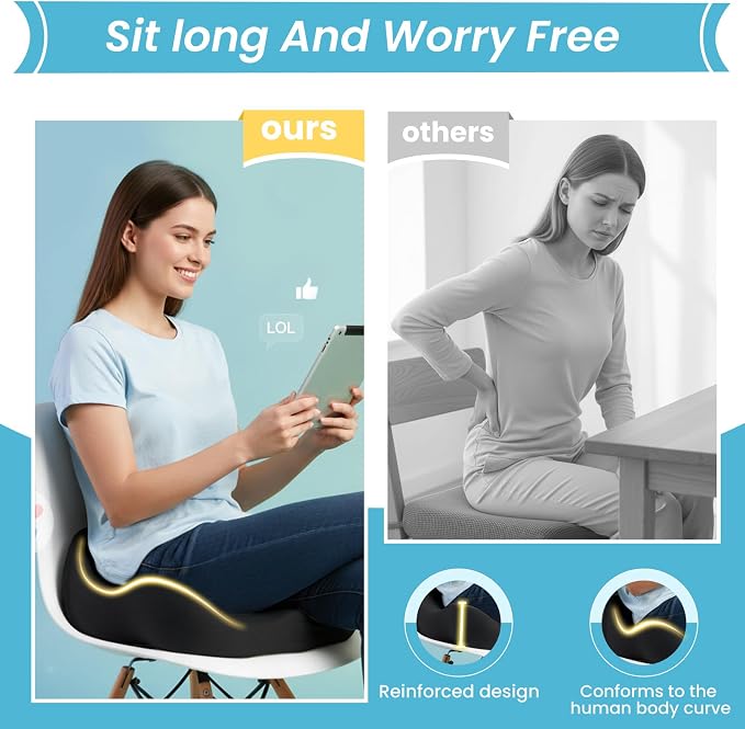 Seat Cushion,Ergonomic Chair Cushions for Sit Bone Tailbone Pain Relief,Sciatica & Back Support,Memory Foam Butt Pillow for Office,Car,Home,Gaming,Wheelchair - Image 4