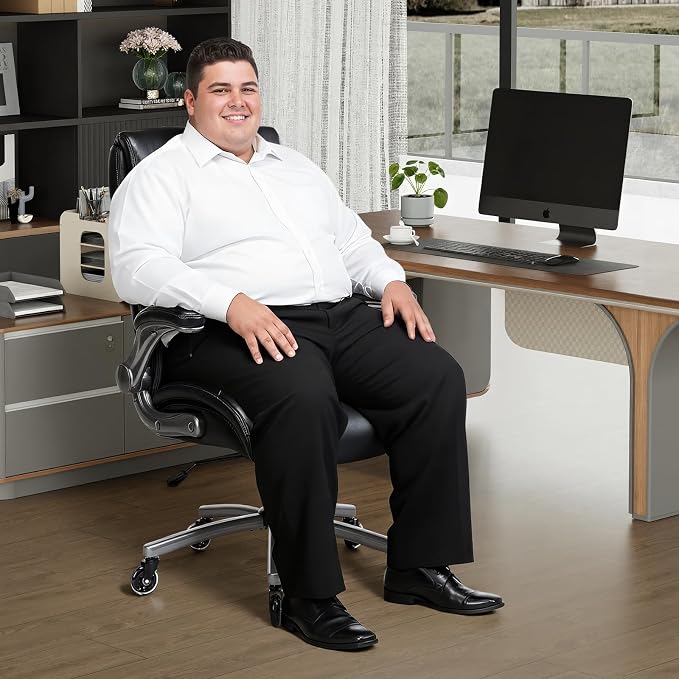 MALOL Ergonomic High-Back Executive Office Chairs, Heavy Duty Home Computer Chair with Lumbar Support, Flip-Up Arms, and PU Leather Upholstery, Black - Image 9