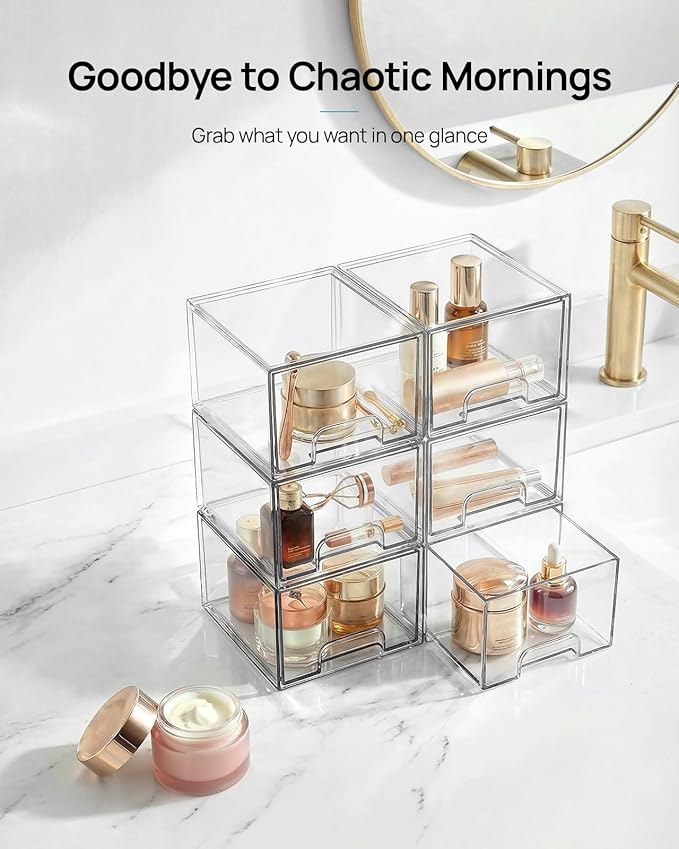 Vtopmart 2 Pack Small Clear Stackable Storage Drawers for Desk, Countertop | Hair accessories, Bathroom Makeup Accessorie Organizer, Plastic Bins For Desk, Vanity, Cabinet, Countertop Organization - Image 3