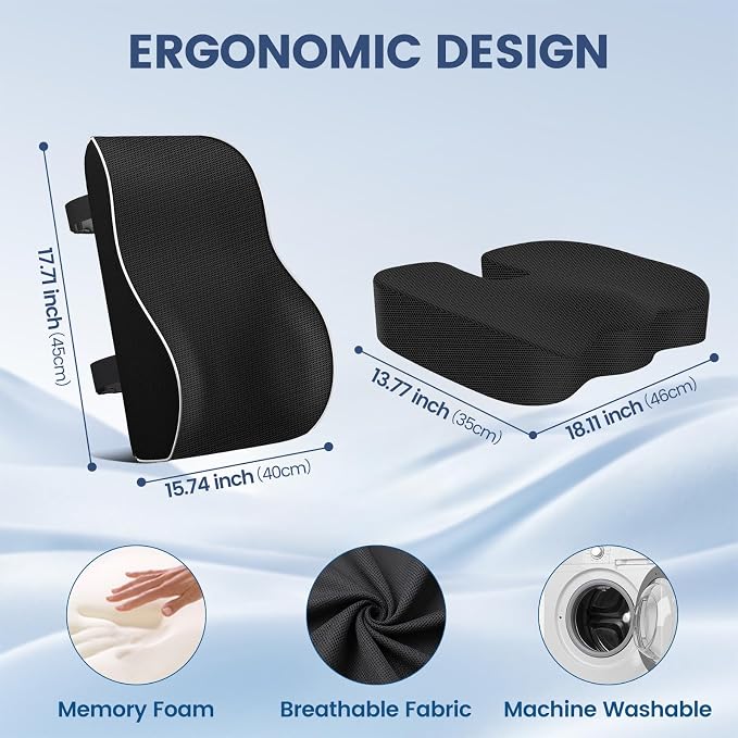 Memory Foam Seat Cushion for Office Chair and Car Seat | Sciatica & Hip & Coccyx Pain Relief Desk Chair Cushion for Long Sitting Office Workers, Car Drivers, Wheelchair, Home - Image 2