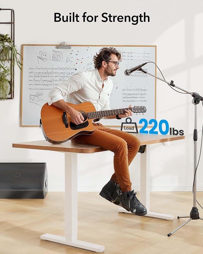 HUANUO Standing Desk Frame with Brushless Motor for Max 75 x 35 inch Tops | 220lbs capacity,4 preset heights,28.3"-46.5" Height Range,Stable Steel Legs,quiet lift,Cable Tray & Dual Hooks,Whtie finish - Image 2