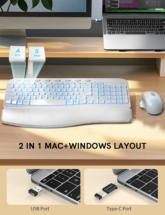 Wireless Keyboard and Mouse Combo, Ergonomic Wave with Wrist Rest - Image 5