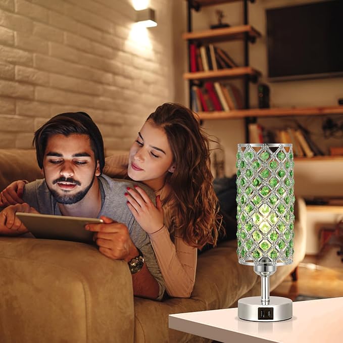 Crystal Table Lamp, 3 Way Dimmable Touch Lamps for Night Stands, Green | Green Crystal Bedside Lamp, Nightstand Lamp for Bedroom - Image 5