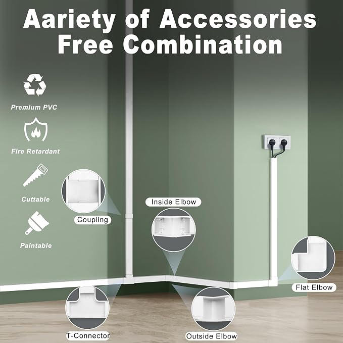 Wall Cable Hider to 3-4 Wires, LZEOY 172in Cord Hider for Wall Mount TV, White Cord Covers for Wires on Wall, Wall Cord Cover Wire Covers for Cords, Large Cable Management Kit 11xL15.7in W1.18inH0.6in - Image 5