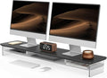 Fenge 42.5" Dual Monitor Stand with Clear Acrylic Legs, Black | Clear Acrylic, Storage Compartment, 2-tier Home Office Monitor Riser, Wide Large Desktop Shelf Fit Monitor/Laptop/Printer by Fenge