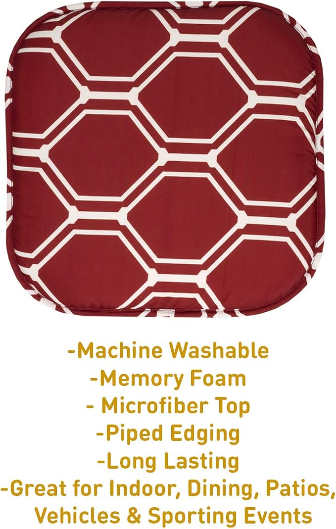 Sweet Home Collection Chair Cushion Memory Foam Pads Honeycomb Pattern Slip Non Skid Rubber Back Rounded Square 16" x 16" Seat Cover, Mirage Wine/White, 4 Pack - Image 2