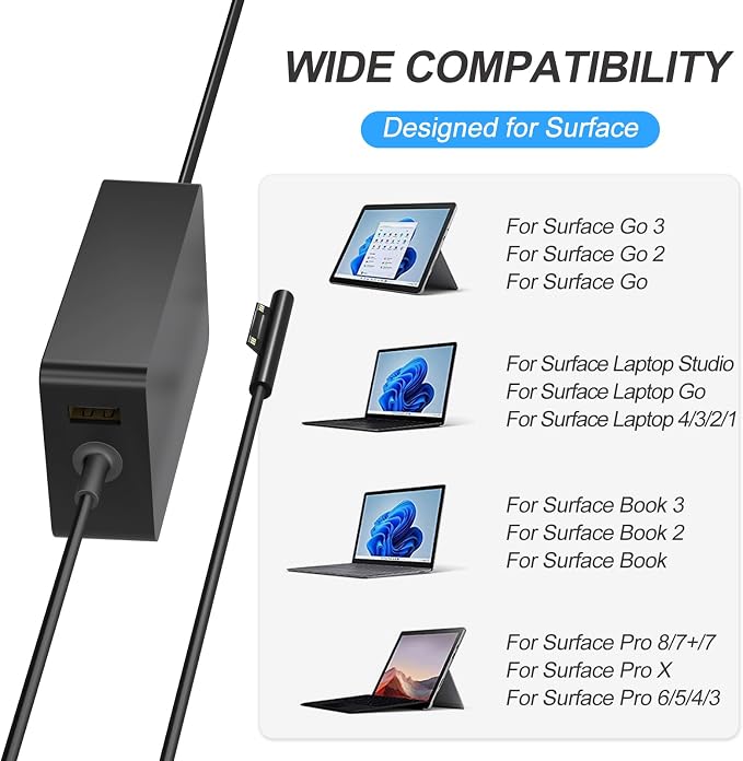 65W Surface Pro Laptop Charger-for Microsoft Surface Pro Charger Windows Surface Laptop 7,6,5,4,3,2,for Microsoft Surface Pro10,9,8,7+,7,6,5,4,3,X,Surface Book3,2,1,Surface Go Tablet,Support 44W,10FT - Image 3