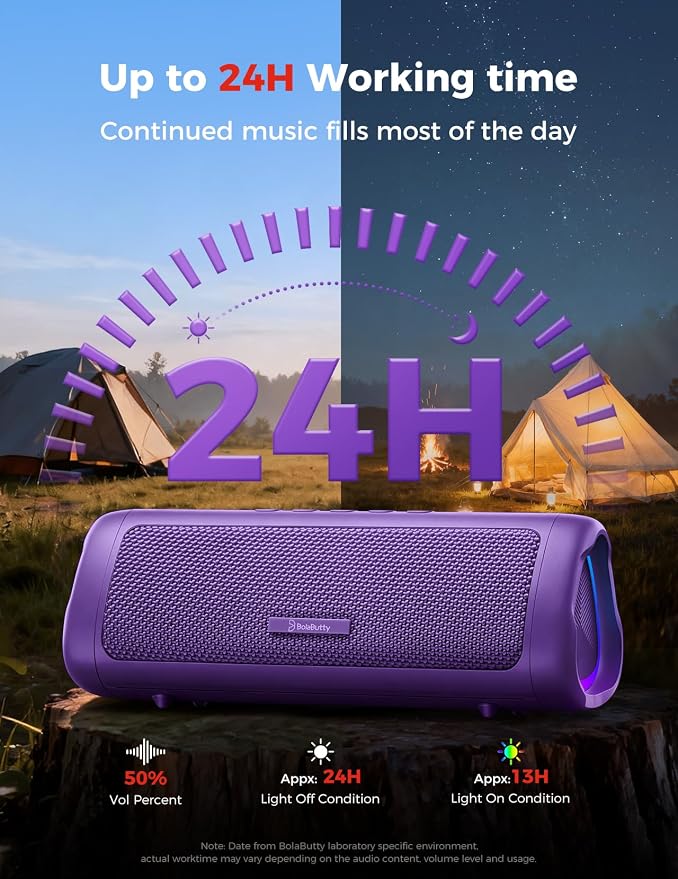 Bluetooth Speaker, 20W HD Sound, Portable Wireless, IPX5 Waterproof, Up to 24H Playtime, TWS Pairing, for Home/Party/Outdoor/Camping/Beach Essentials, Electronic Gadgets, Birthday Gift (Purple) - Image 5