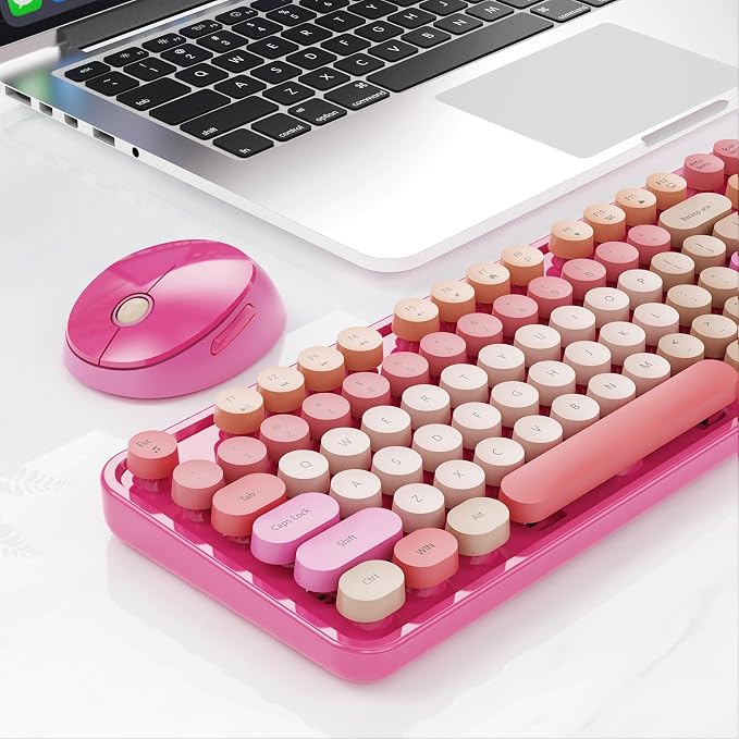Nowlike Wireless Keyboard and Mouse Combo, Retro Typewriter Keyboard with Round Keycaps, Full-Size Ergonomic, Red, Ideal for Windows PC, Home, Office, and College, Wireless Keyboard Mouse Combo - Image 9